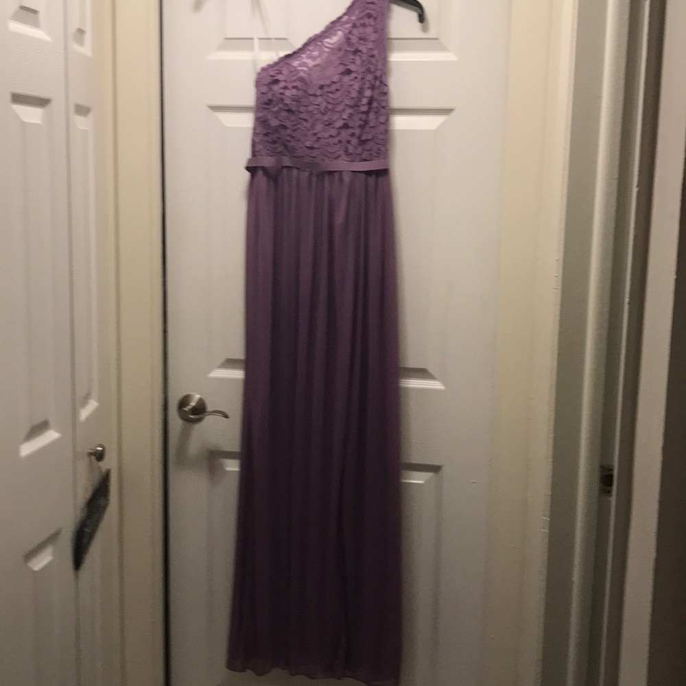 Purple one shoulder full length dress